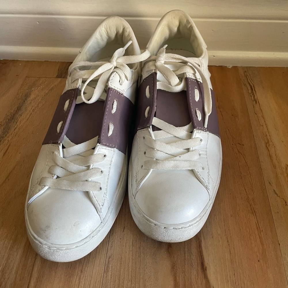 Valentino Violet and White Rockstud Leather Lace- Up Sneakers